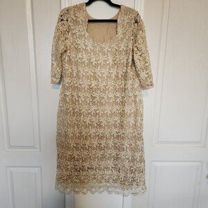 GOLDEN Lace Tailor Made Evening Pretty Dress, 3/4 sleeves, Pretty Neckline 2XL